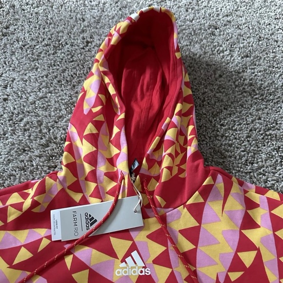 ADIDAS X FARM RIO HOODIE Kangaroo pocket Pull Over Bold Orange Red Cropped Small - Picture 5 of 13